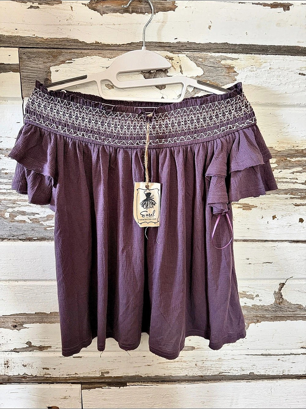 Easel Off-Shoulder Ruffle Blouse in Purple Size Small NWT(89